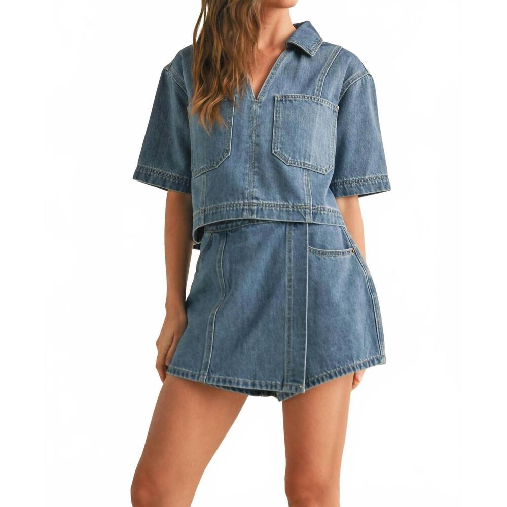NEW MIOU MUSE women's button pockets skort in denim